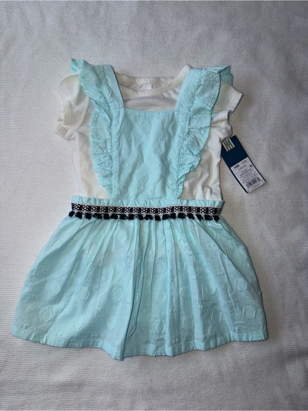 OshKosh B'gosh Aqua Ruffle Pinafore Dress with White Tee